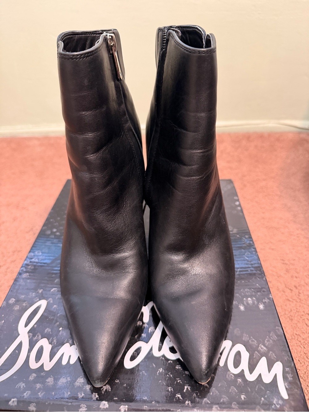 Sam Edelman Black Pointed Leather Ankle Boots